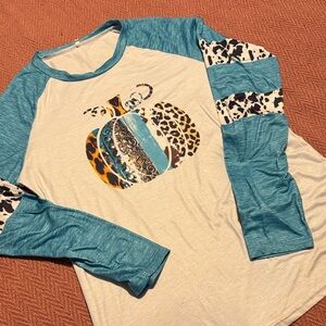 SHEIN Teal and Cream Long Sleeve Top